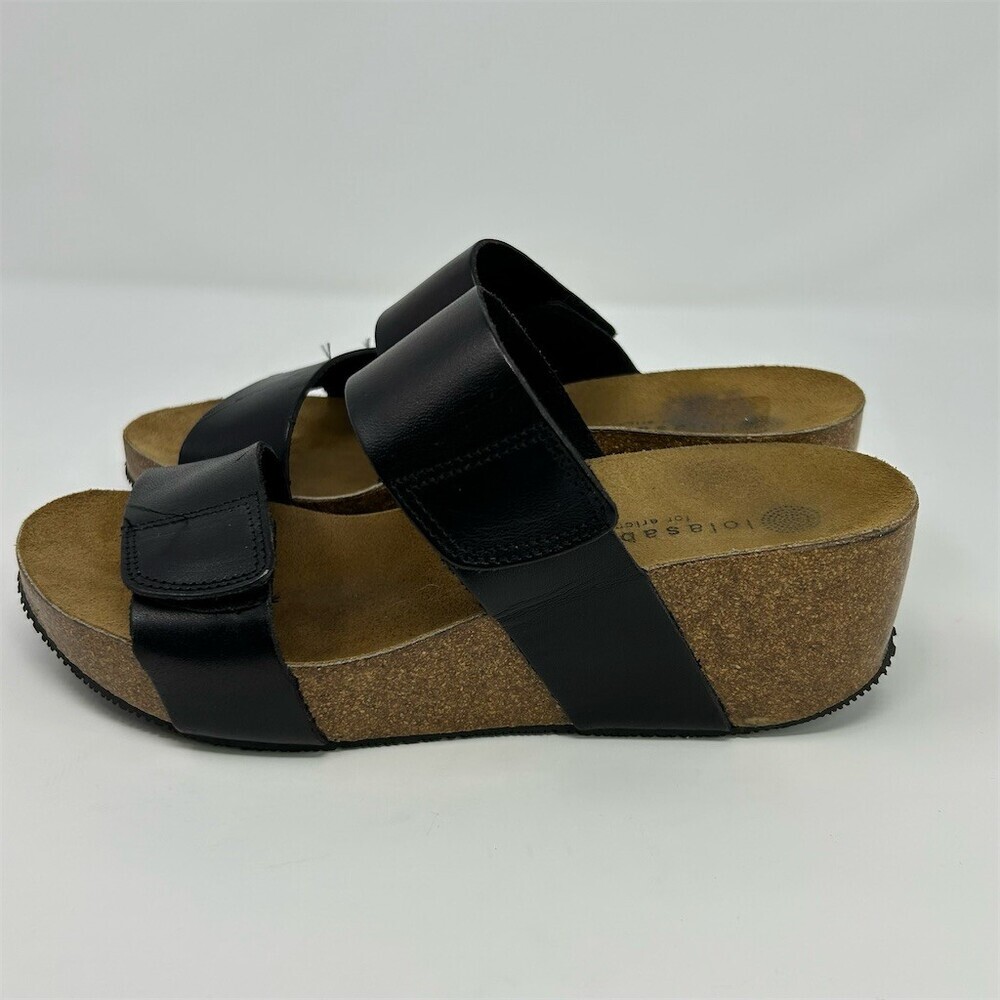 Eric Michael Lily Black Leather Double Strap Wedge Open Toe Sandals EU 39 - Picture 5 of 10
